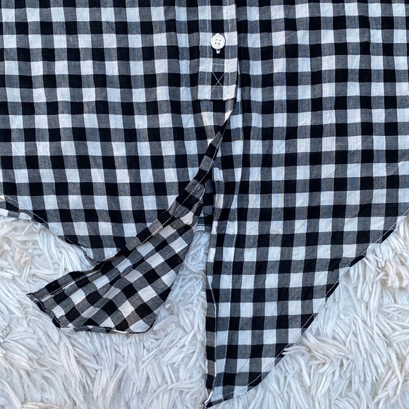 J. Crew Factory Check Tie Hem Button Down Shirt 💗 Black & White - Picture 9 of 13